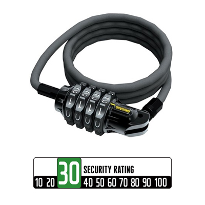 OnGuard Akita Antivol Vélo Combo Câble 185 Cm X 12 Mm – Serrure Robuste Avec Code Réglable – Noir